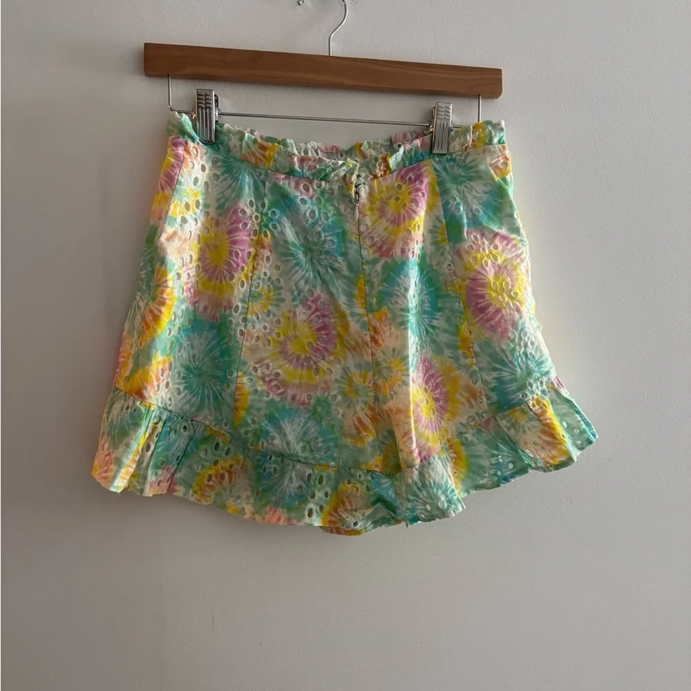 Revolve Lovers + Friends Charlotte Tie Dye Eyelet Ruffle Shorts